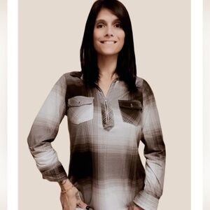 Modern Rebel for Buckle Half-Zip Plaid Shirt | Gray & White | Size M